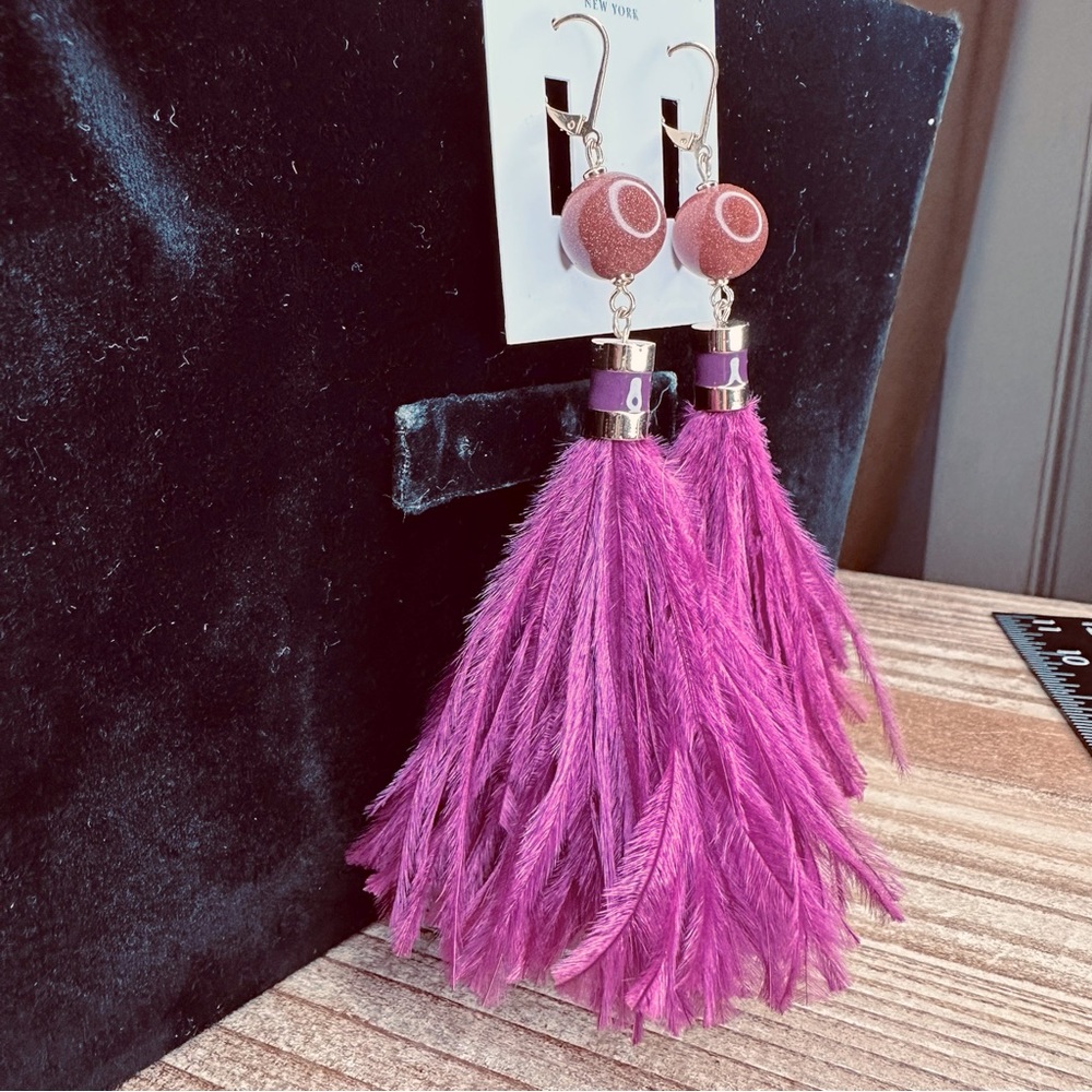 Kate Spade - Swing Time Tassel Drop Feather Earrings, Purple Multi, NWT